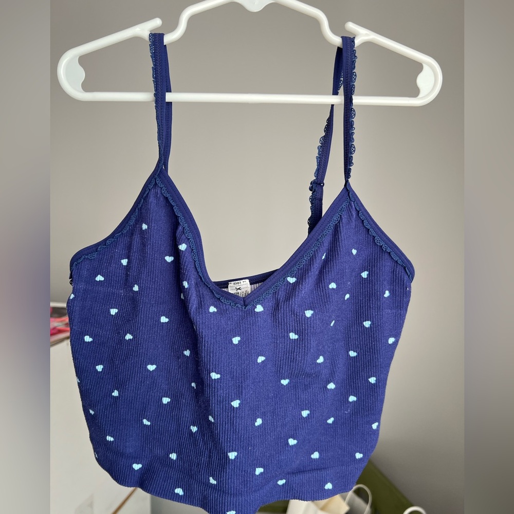 Forever 21 Royal Blue Hearts Crop Top Bralette Stretchy Size Medium GUC
